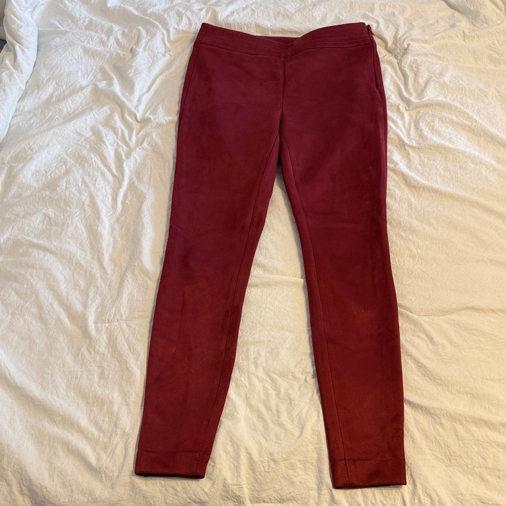 Deep Wine Red Suede Leggings